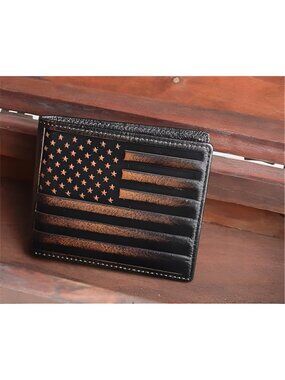 Mens Wallet USA Flag Bifold Wallet for Men RFID Blocking Full Grain Leather